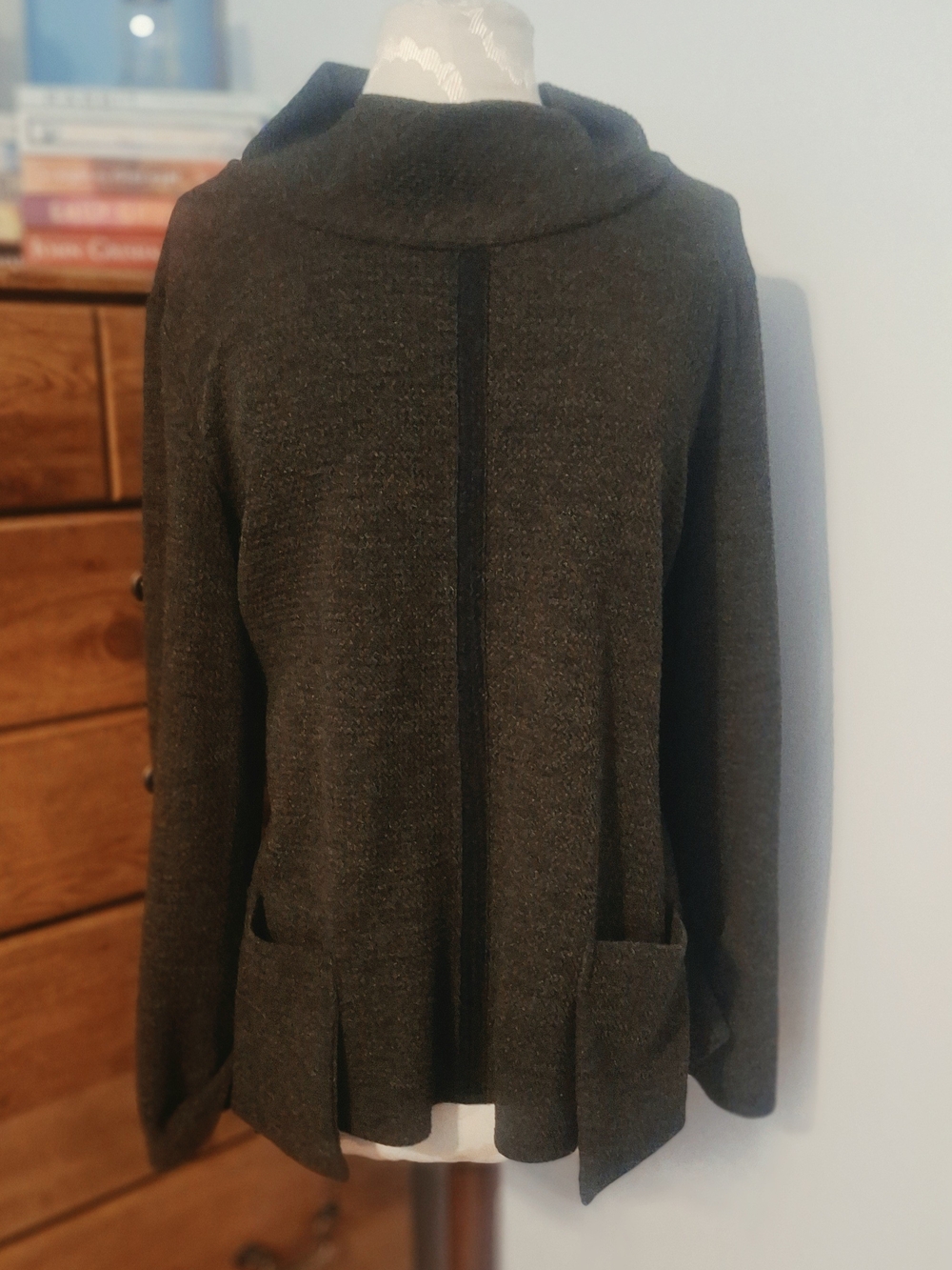 Dark Green Knit Sweater -Front Patch Pockets.